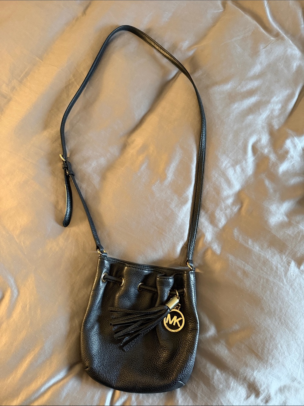 Michael Kors Black Pebbled Leather Crossbody with Tassel Charm